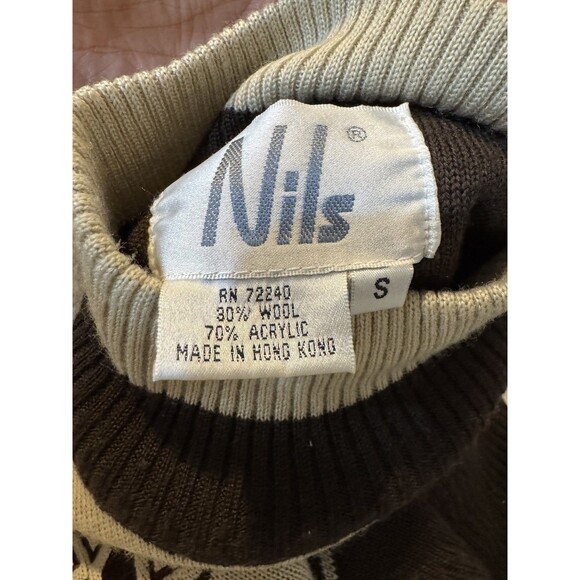 Vintage Nils Sweater Womens Small Black Cream Snowflake Mock Neck Ski 90s - Picture 2 of 6